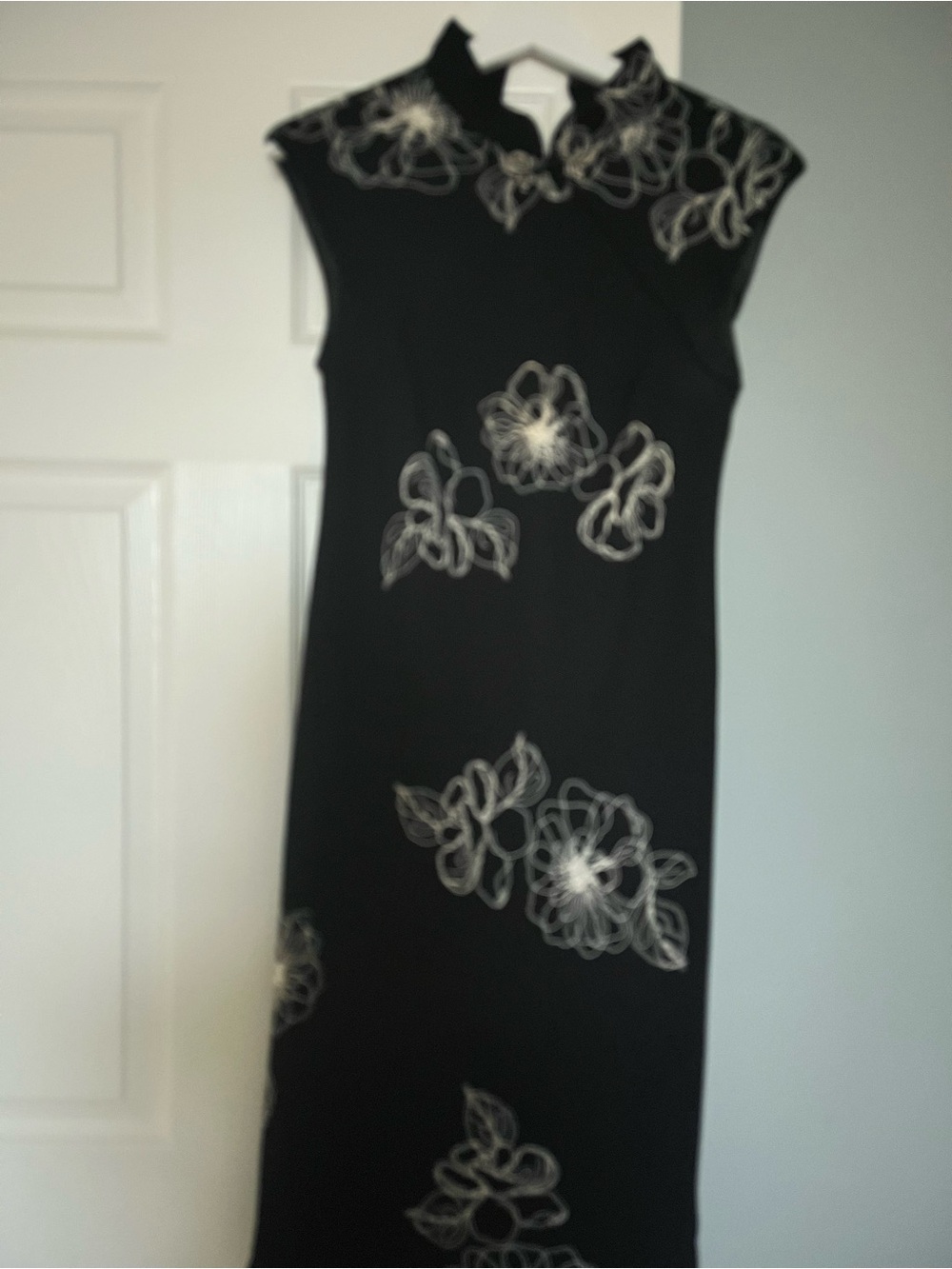 American Apparel Black Maxi Dress with White Floral Embroidery